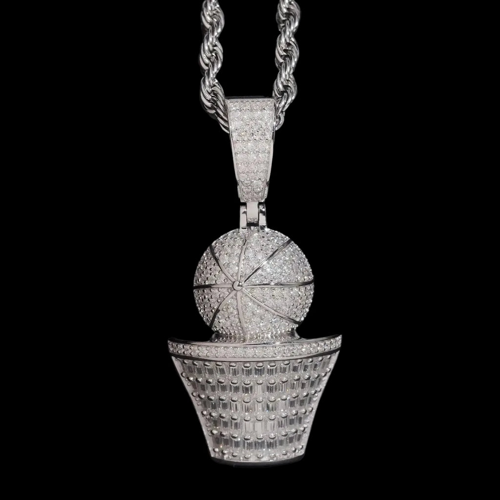Unisex 925 Sterling Silver VVS Moissanite Basketball Iced Out Pendant