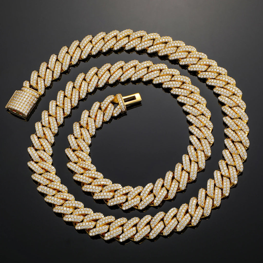 Men's Round Cut 14mm Moissanite Cuban Link Chain Necklace 925 Sterling Silver