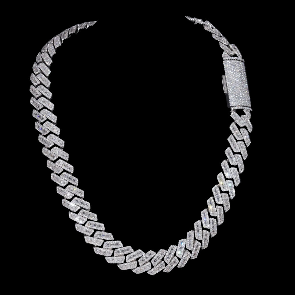 Men's 18mm Baguette Cut VVS Moissanite Cuban Link Chain Necklace 925 Sterling Silver