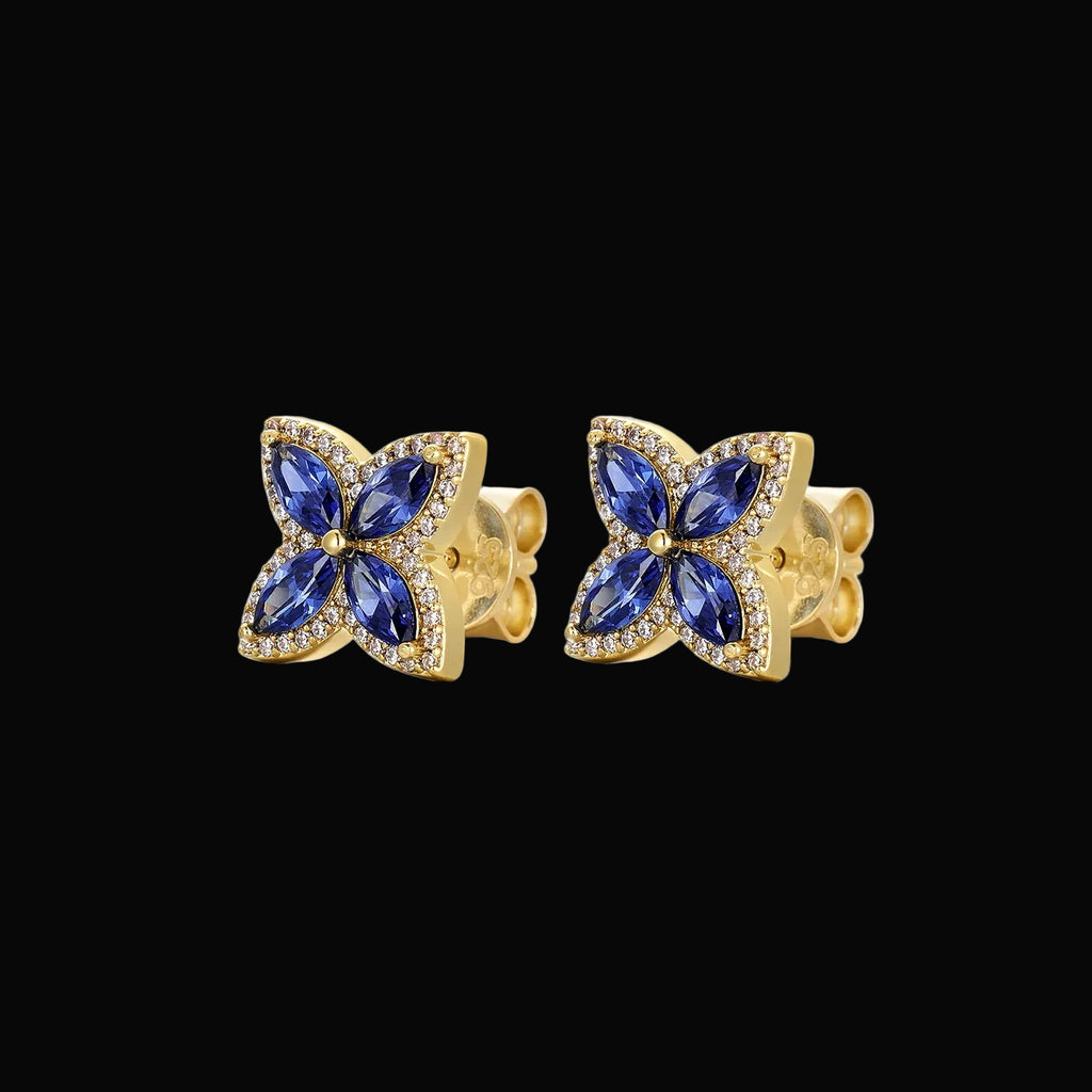 Unisex Iced Out 925 Sterling Silver VVS Moissanite Blue Sapphire Clover Stud Earrings