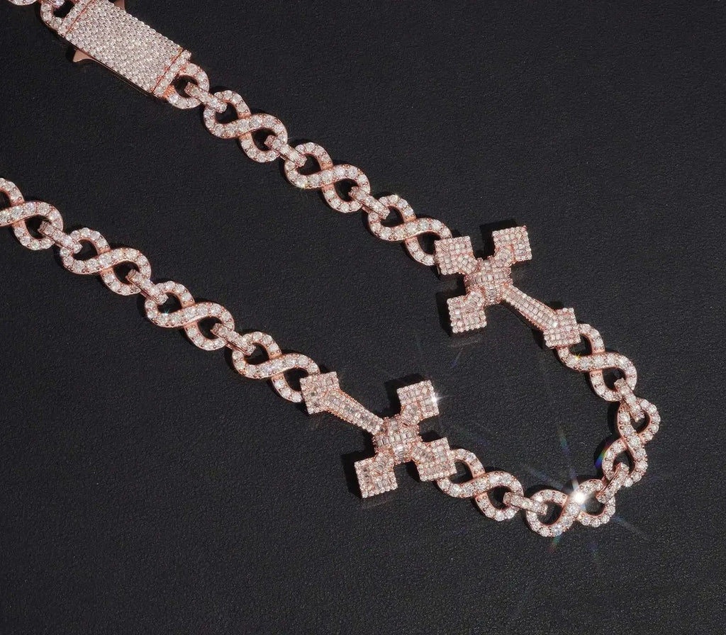 Men's Round Brilliant Cut VVS Moissanite Cuban Link Chain Necklace Gold Plated 925 Sterling Silver