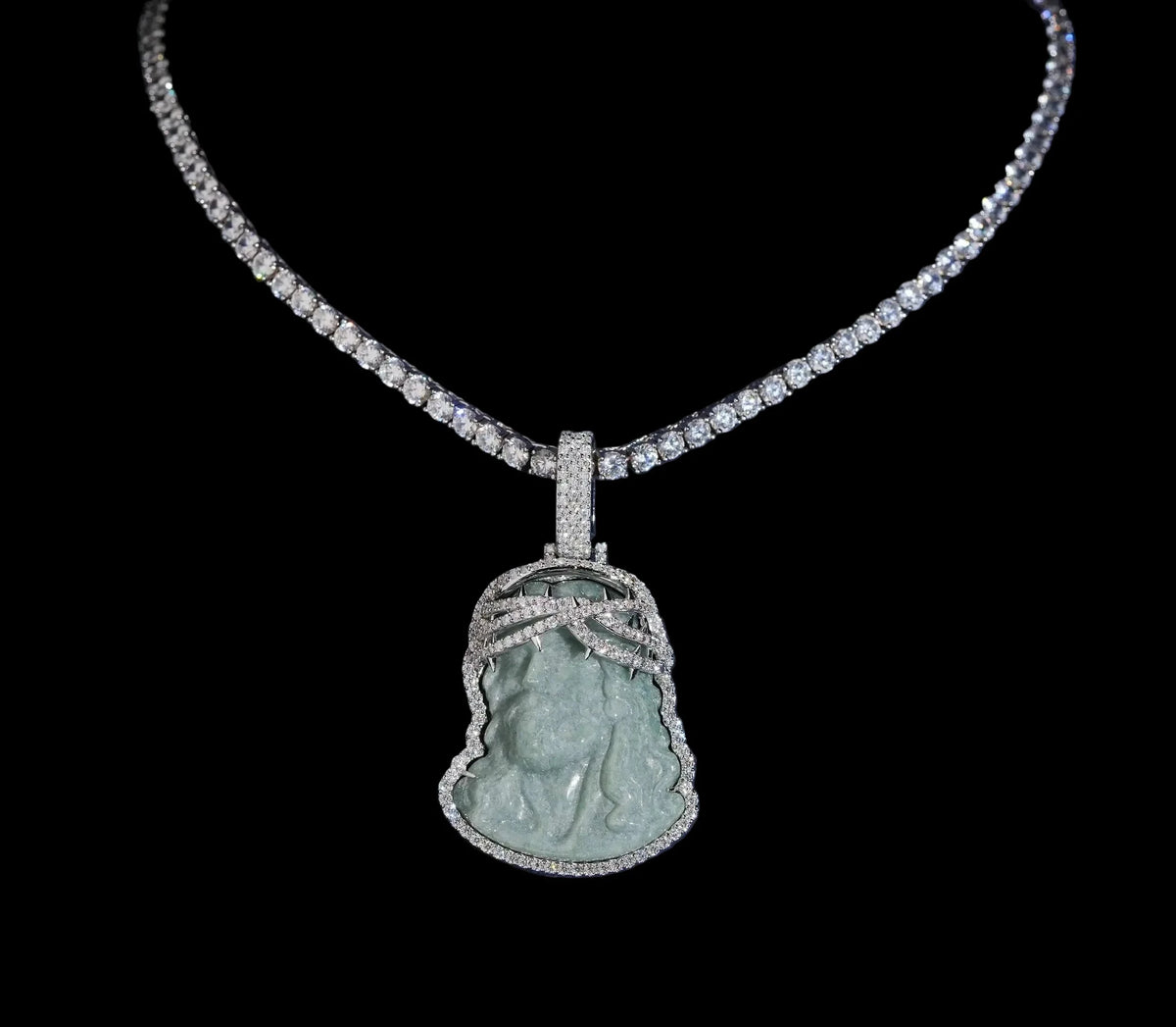 Unisex 925 Sterling Silver VVS Moissanite Jesus Head Iced Out Pendant BP4743