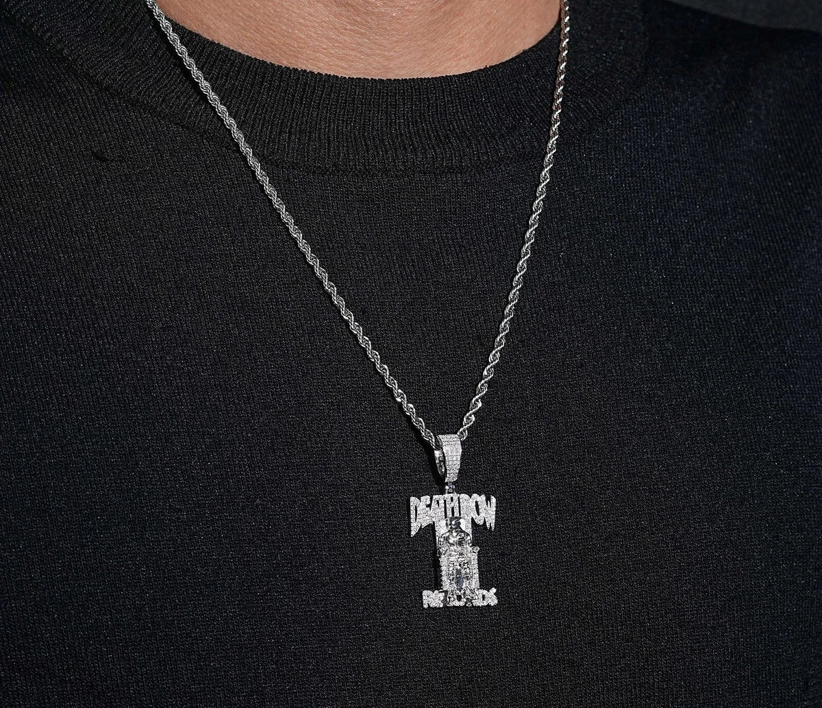 Unisex Iced Out 925 Sterling Silver Moissanite Deathrow Pendant