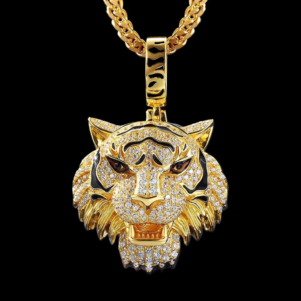 Men's 925 Sterling Silver VVS Moissanite Iced Out 3D Tiger Head Pendant TQP0730