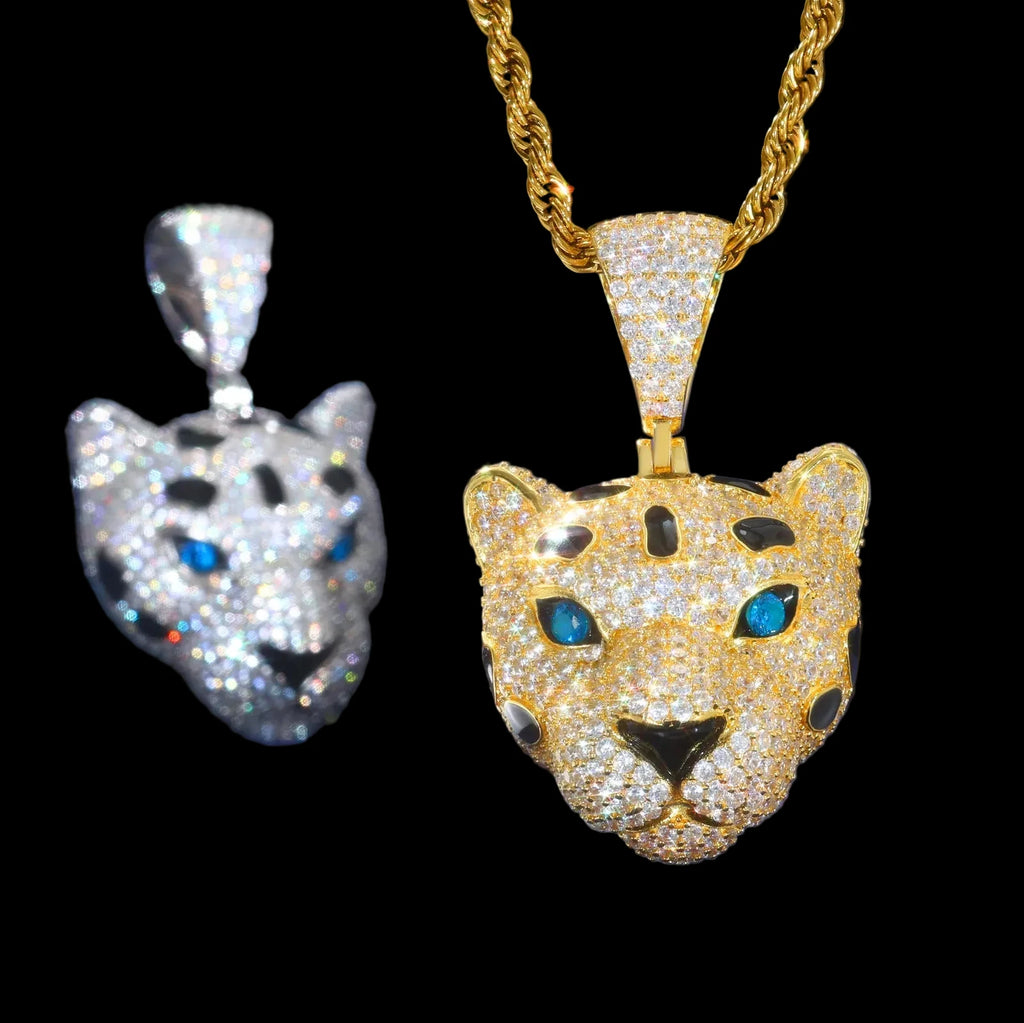 Unisex 925 Sterling Silver VVS Moissanite Iced Out Leopard Head Pendant TQP0801