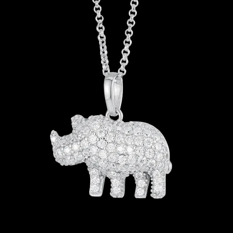Men's 925 Sterling Silver VVS Moissanite Iced Out Rhinoceros Pendant TQP0050