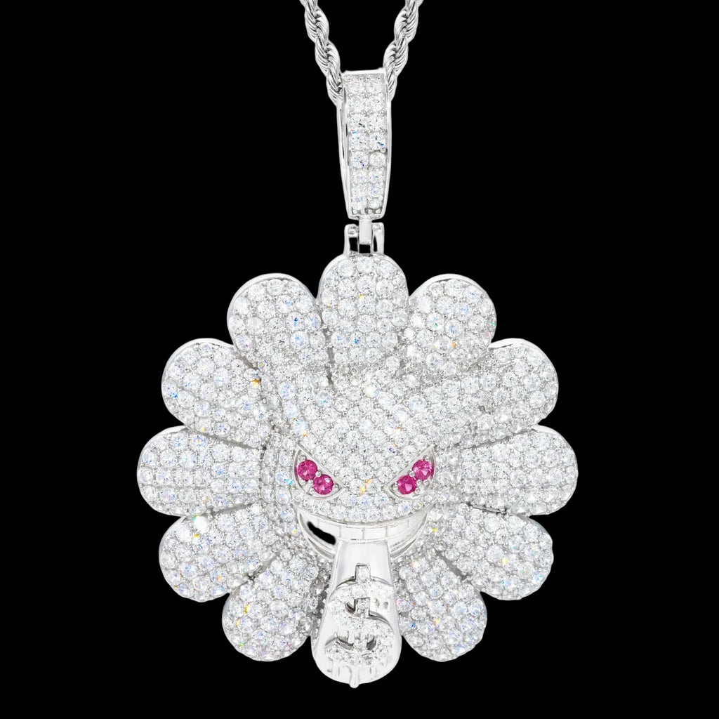 Unisex 925 Sterling Silver VVS Moissanite Iced Out Devil's Sunflower Pendant TQP0927