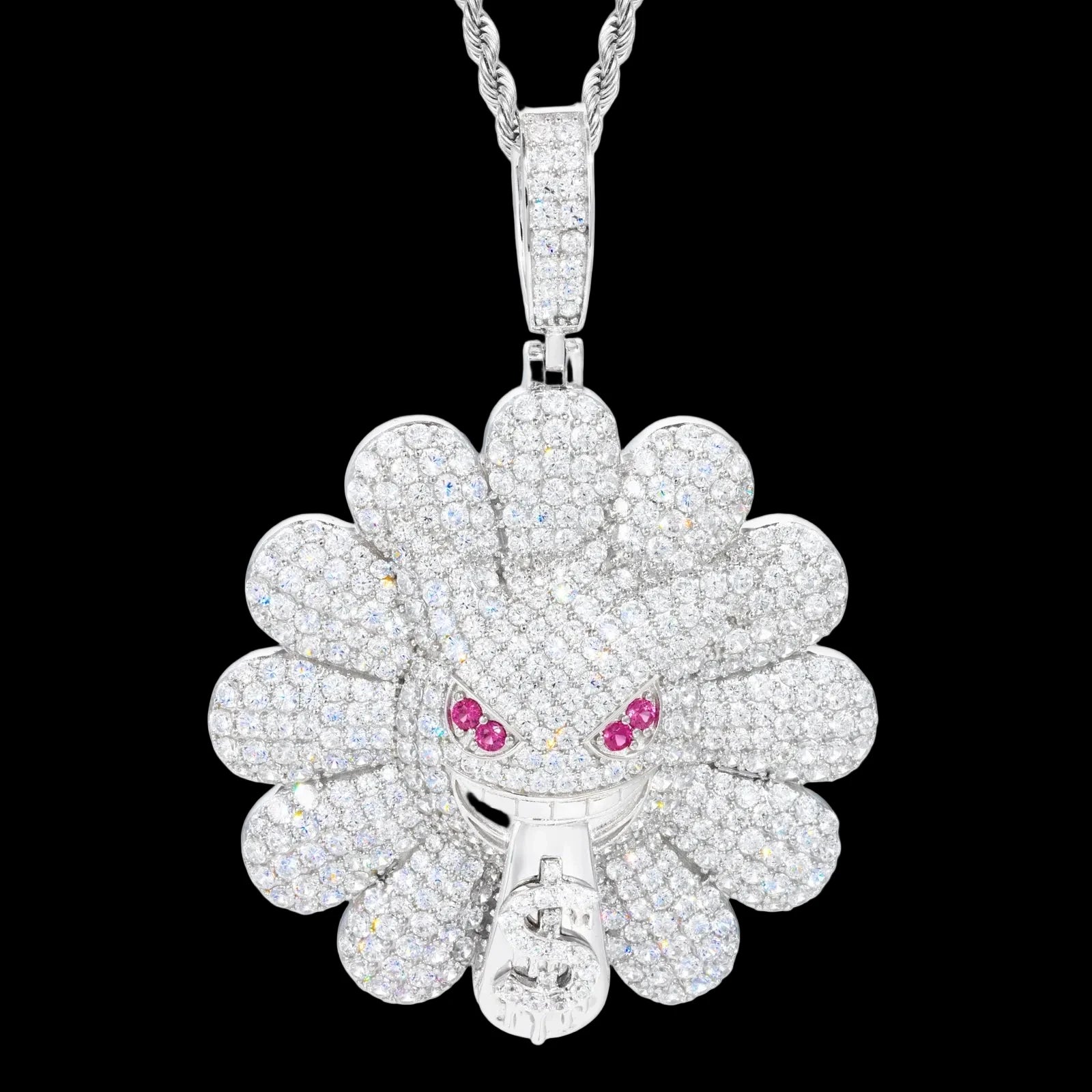 Unisex 925 Sterling Silver VVS Moissanite Iced Out Devil's Sunflower Pendant TQP0927