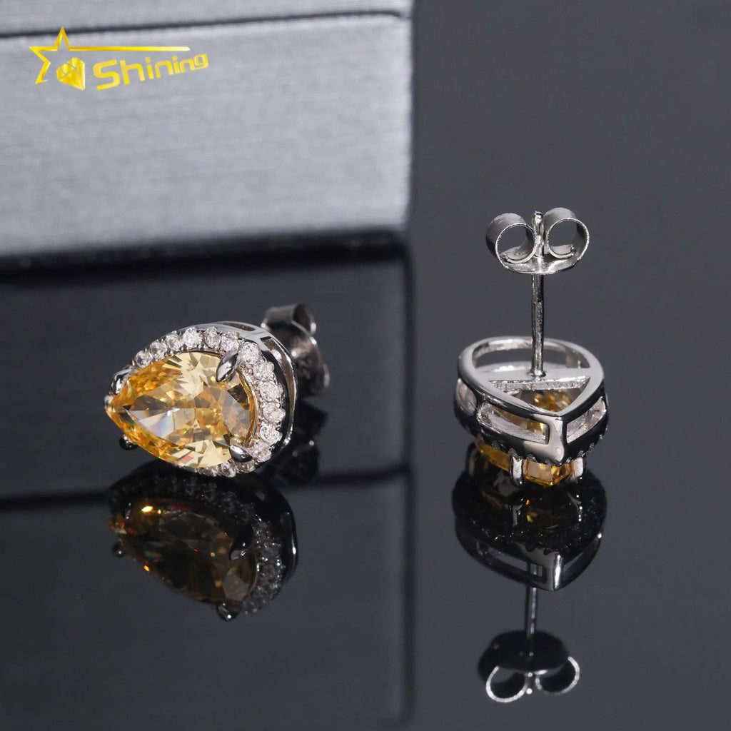 Women's Pear Cut Sunny Orange Lab Grown Moissanite Stud Earrings 925 Sterling Silver