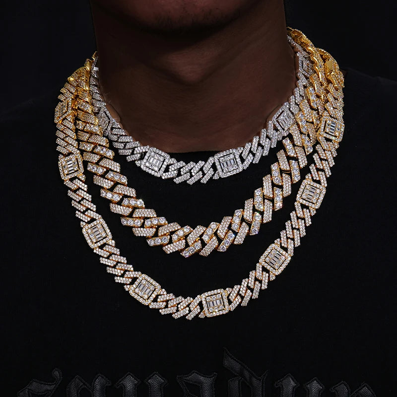 Men's 15mm Round Brilliant Cut VVS Moissanite Cuban Link Chain Necklace 925 Sterling Silver