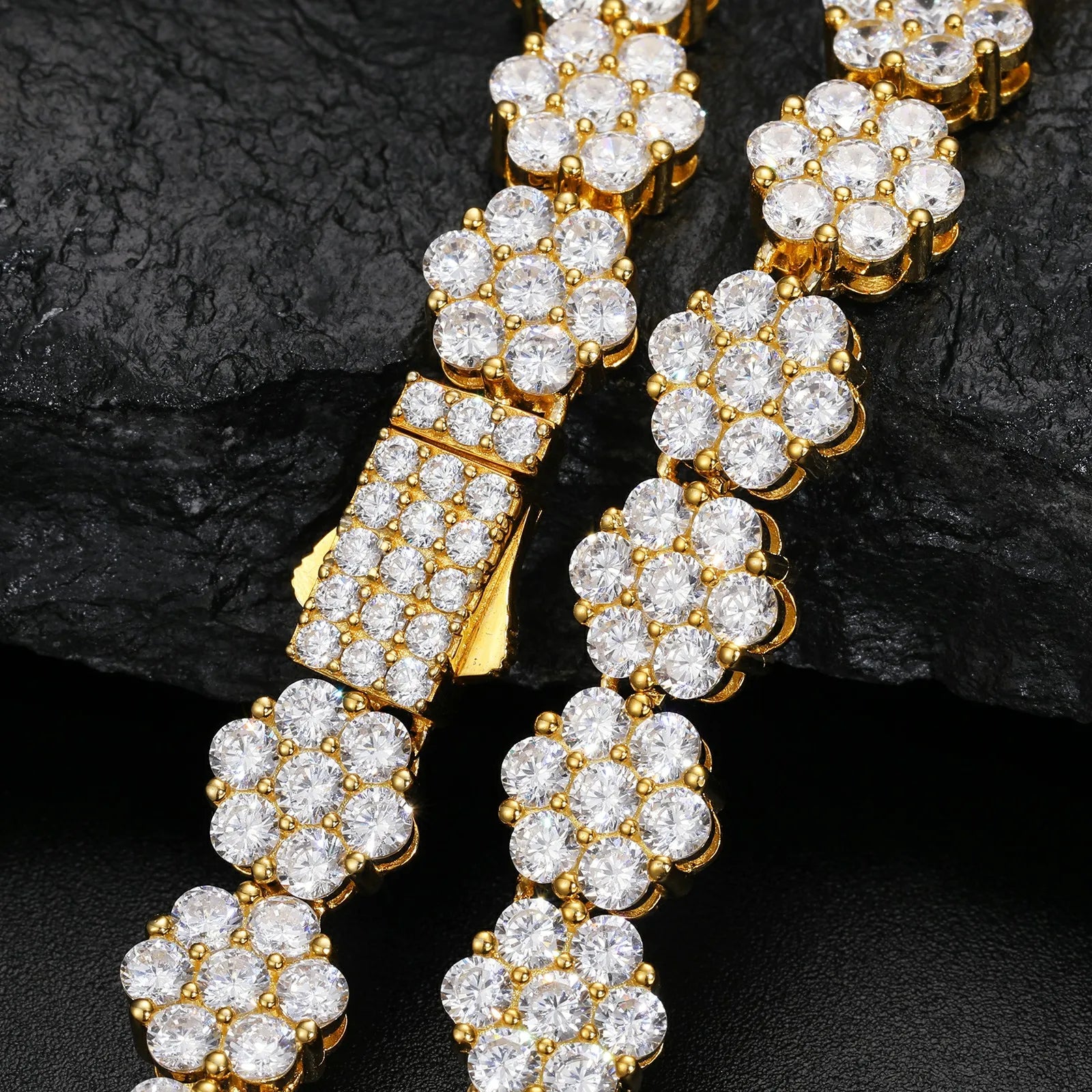Unisex 925 Sterling Silver VVS Moissanite Iced Out Honeycomb Flower Tennis Chain Necklace TQN0185