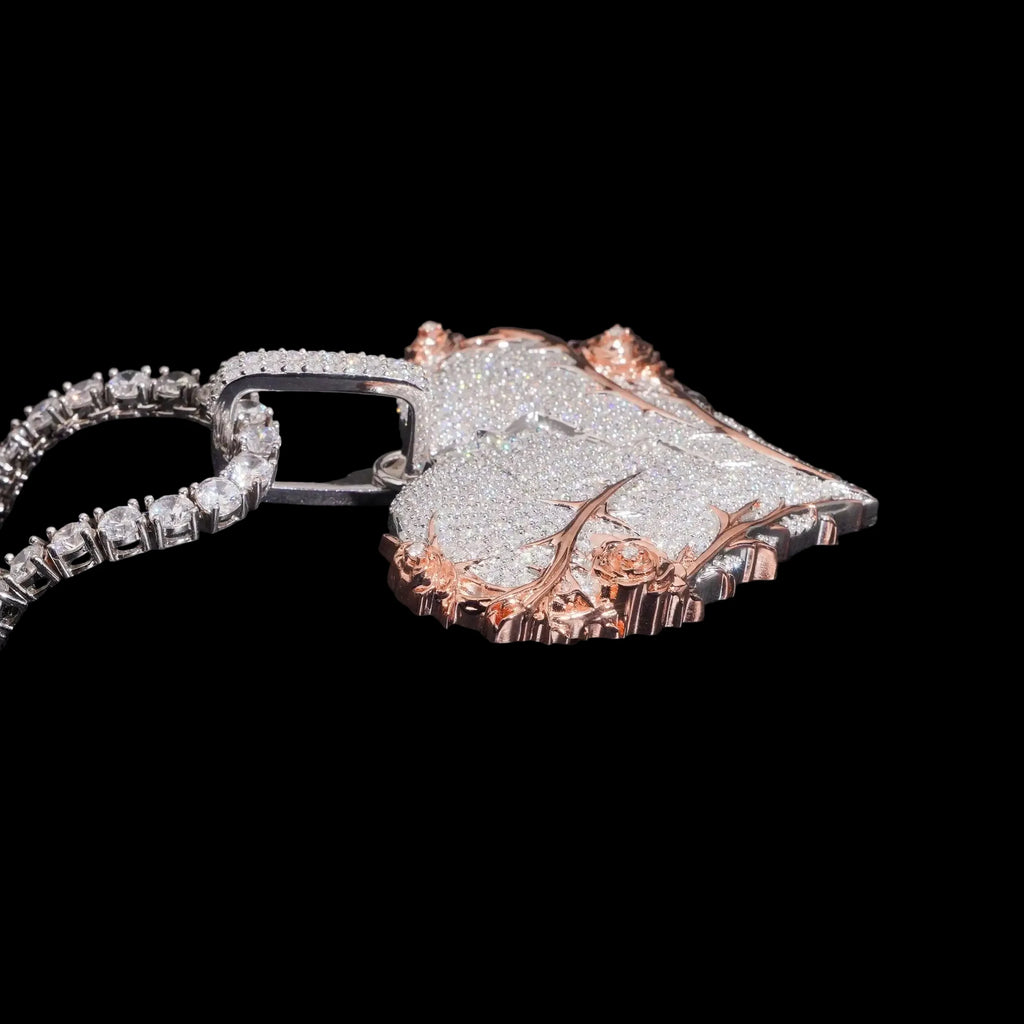 Unisex 925 Sterling Silver VVS Moissanite Broken Heart Thorn Iced Out Pendant BP4962