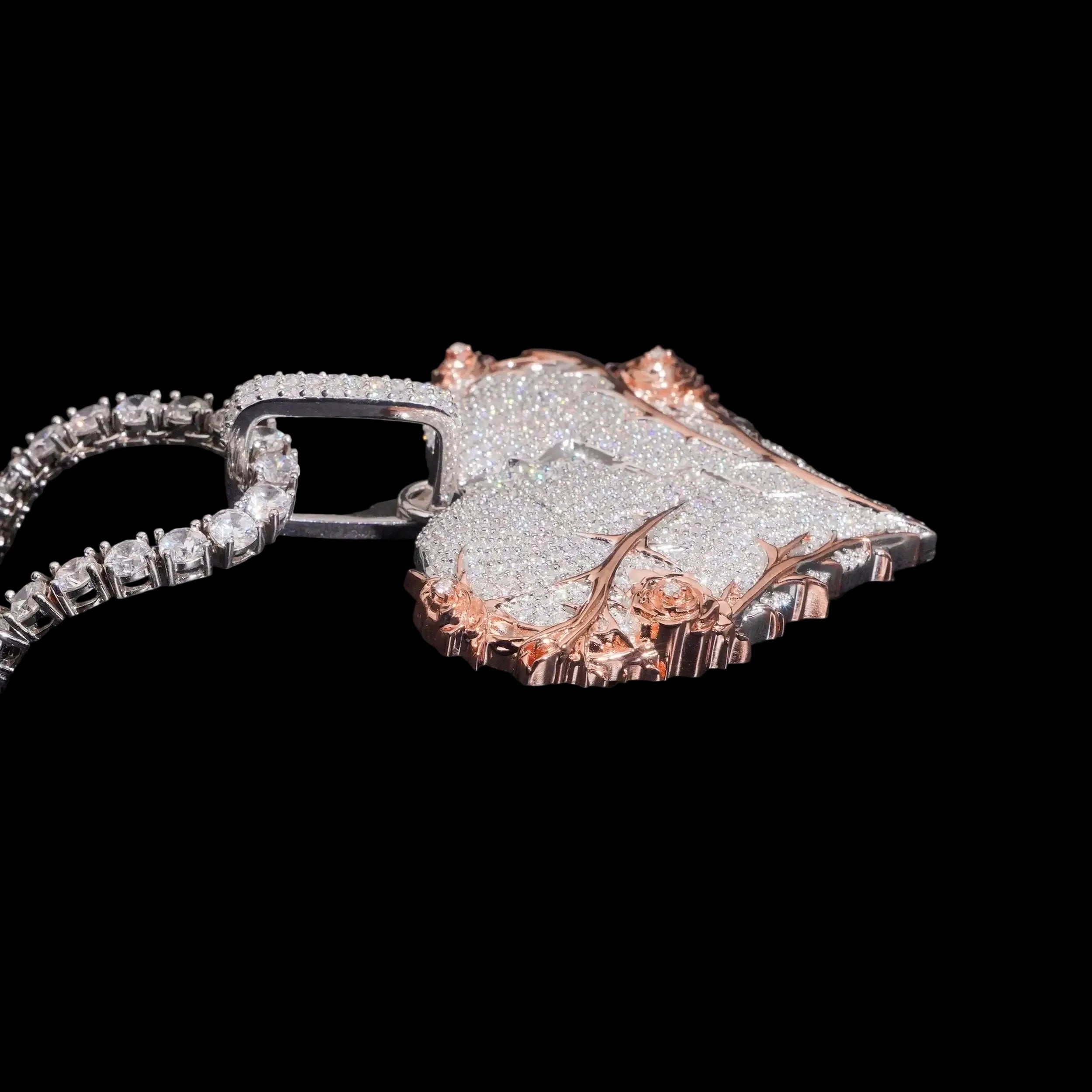Unisex 925 Sterling Silver VVS Moissanite Broken Heart Thorn Iced Out Pendant BP4962
