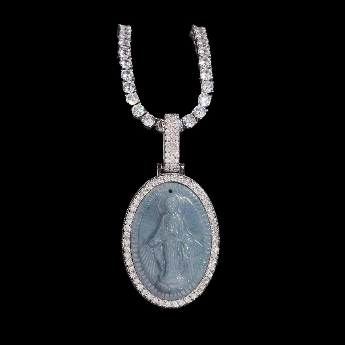 Unisex Iced Out Jade Pendant 925 Sterling Silver VVS Moissanite BP4664