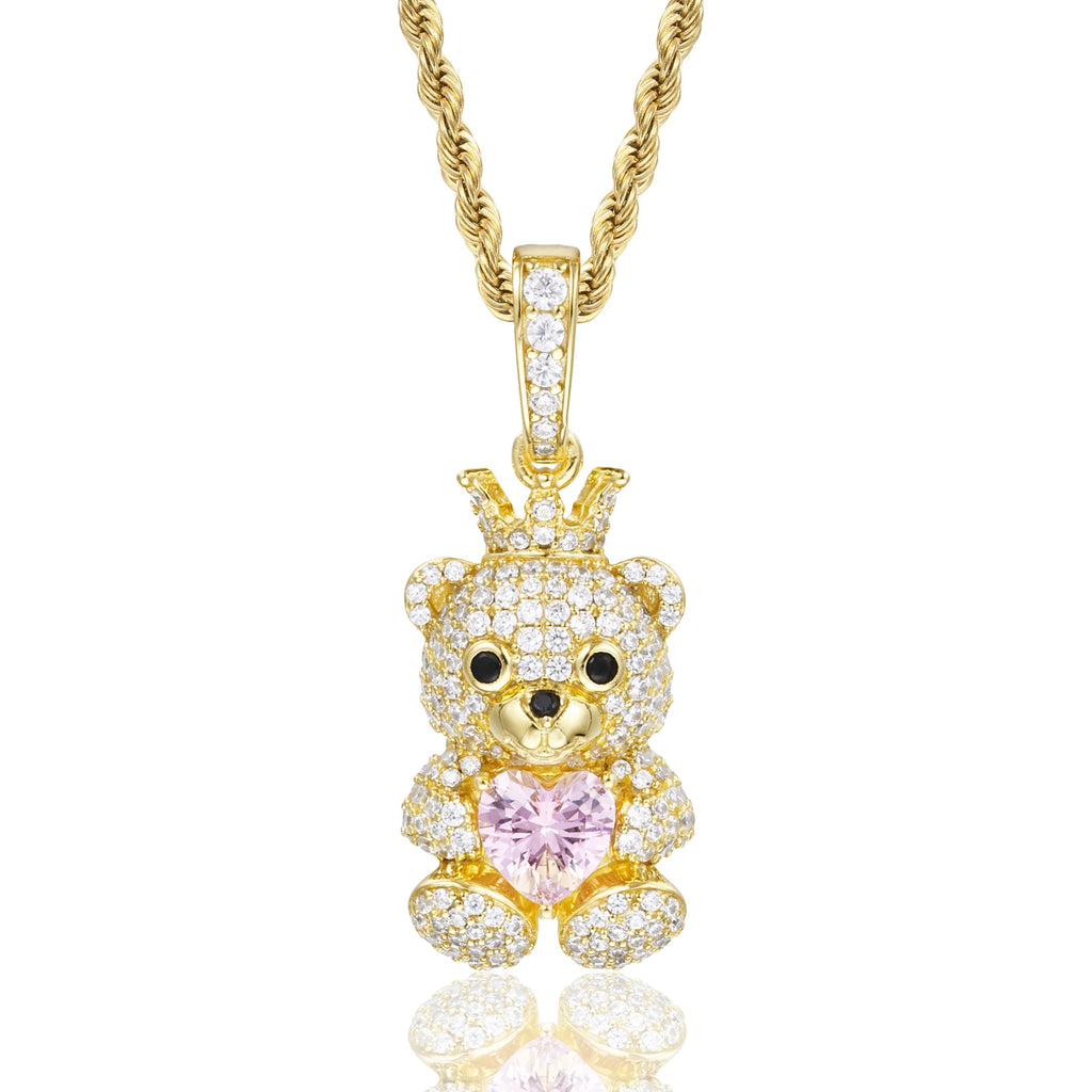 Unisex 925 Sterling Silver VVS Moissanite Iced Out Teddy Bear Pendant TQP0895