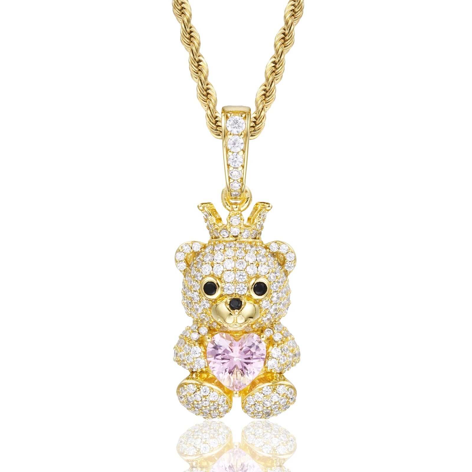 Unisex 925 Sterling Silver VVS Moissanite Iced Out Teddy Bear Pendant TQP0895