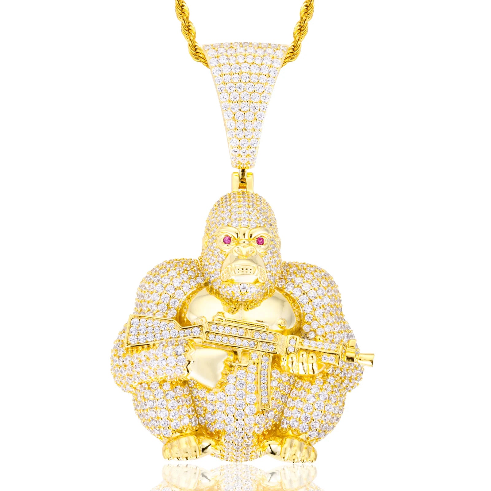 Unisex Iced Out Gorilla Holding AK Pendant 925 Sterling Silver VVS Moissanite TQP0867
