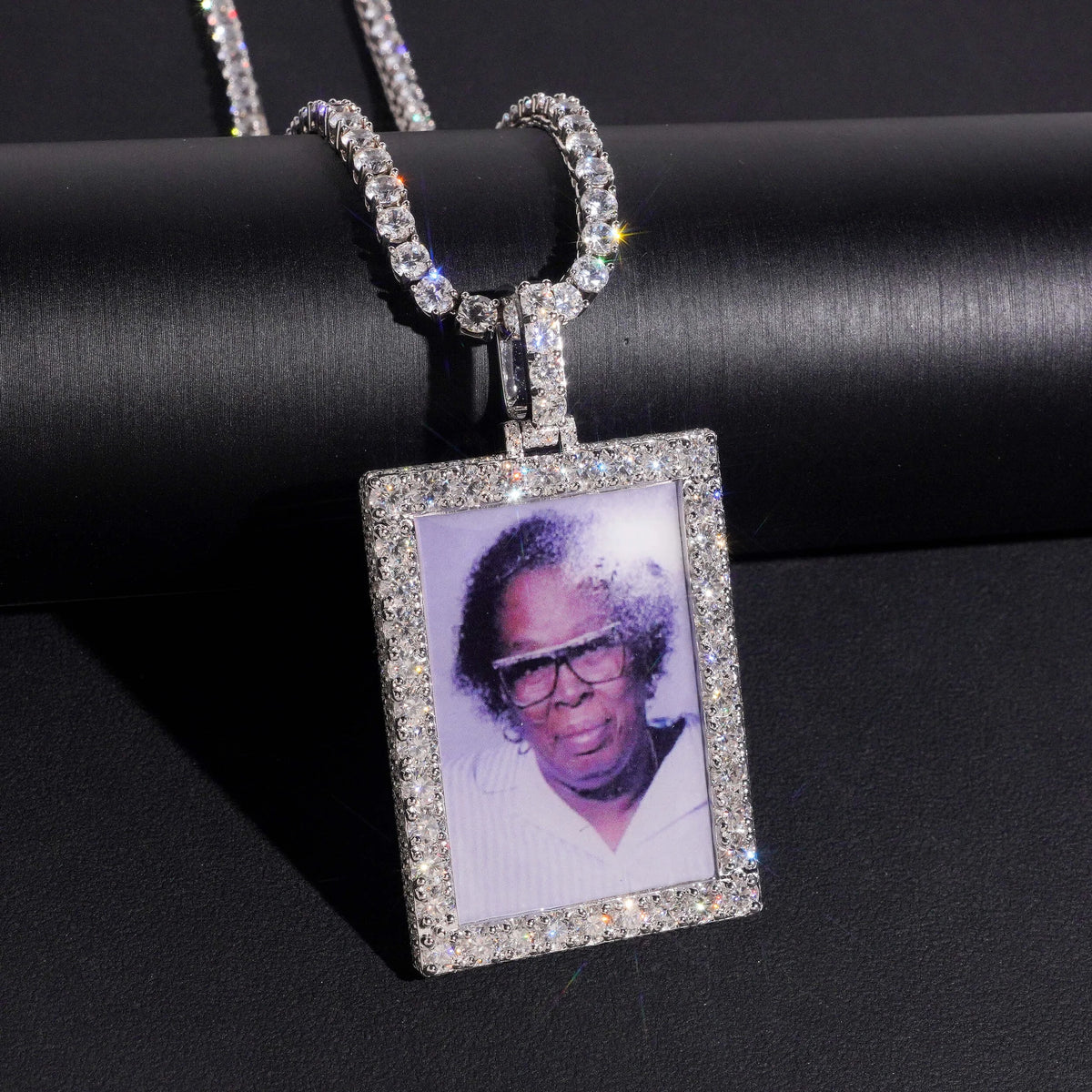 Unisex Custom Picture Memorial Iced Pendant 925 Sterling Silver VVS Moissanite