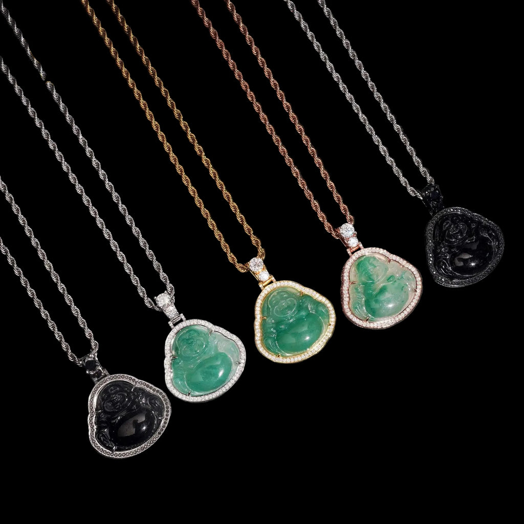 Unisex 925 Sterling Silver VVS Moissanite Jade Buddha Iced Out Pendant BP4573