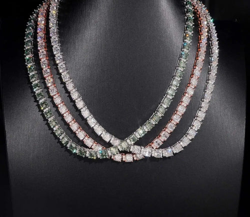 Unisex 5mm Asscher Cut VVS Moissanite Tennis Chain Necklace 925 Sterling Silver