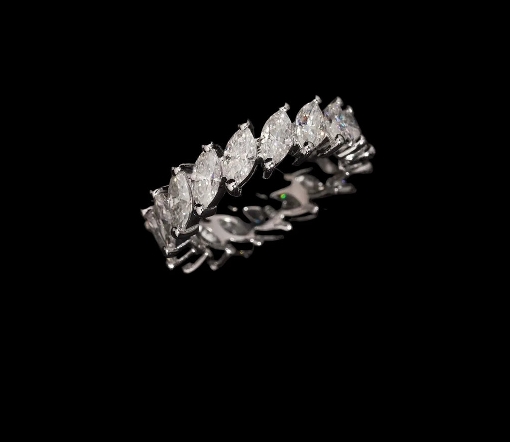 Women's Marquise Cut VVS Moissanite Fancy Band Ring 925 Sterling Silver