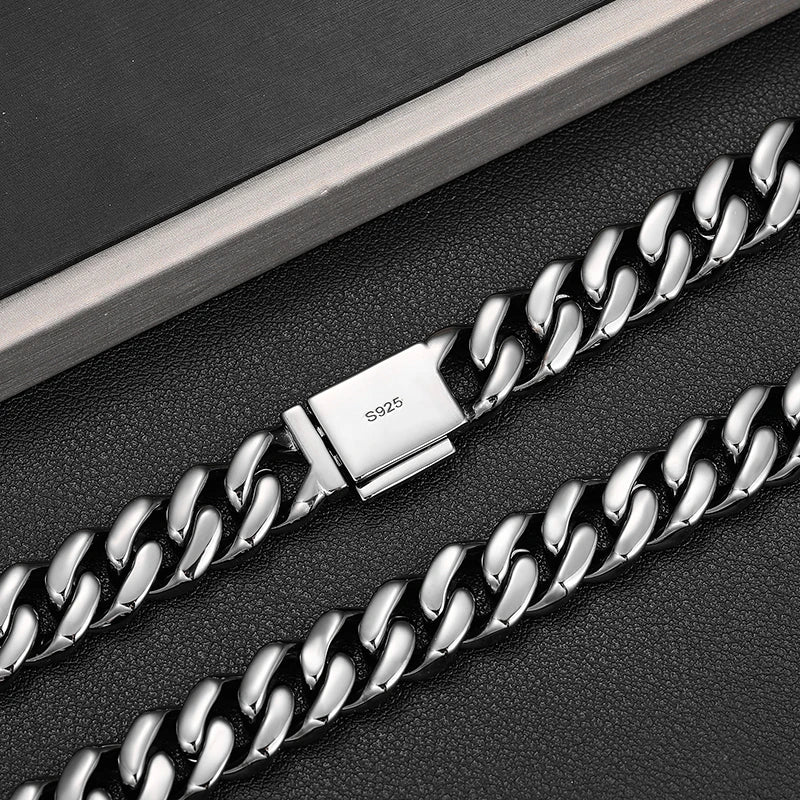 Men's 12mm Round Brilliant Cut VVS Moissanite Cuban Link Chain Necklace 925 Sterling Silver