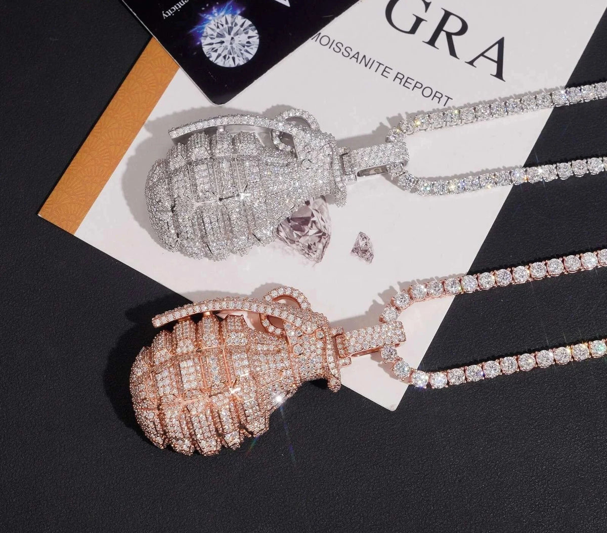 Unisex Iced Out Hand Grenade Pendant 925 Sterling Silver VVS Moissanite BP5181
