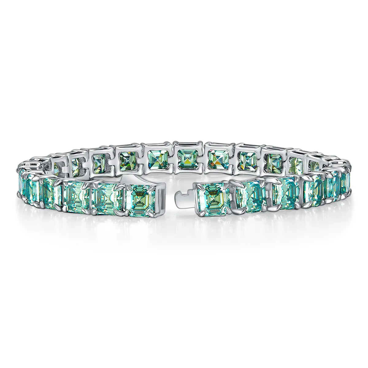 Unisex 5.5mm Asscher Cut Green Moissanite Tennis Bracelet 925 Sterling Silver