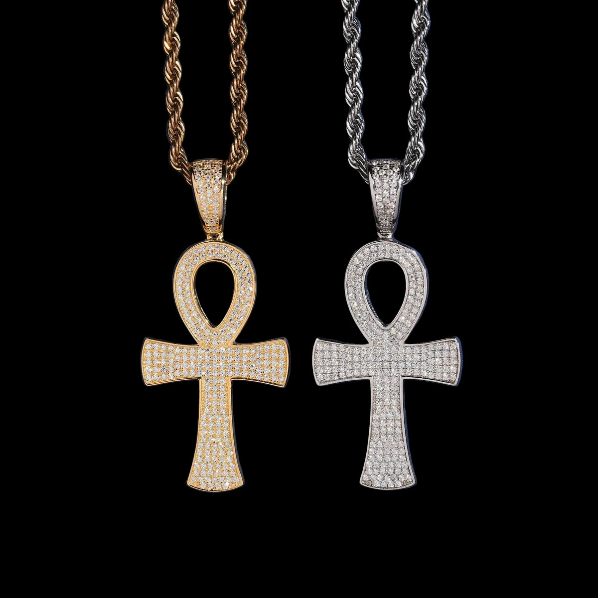 Unisex 925 Sterling Silver VVS Moissanite Ankh Cross Iced Out Pendant P6102