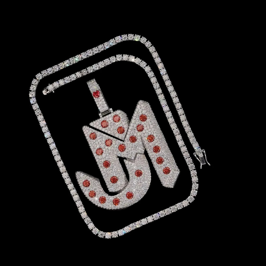 Unisex 925 Sterling Silver VVS Moissanite Letter Iced Out Pendant