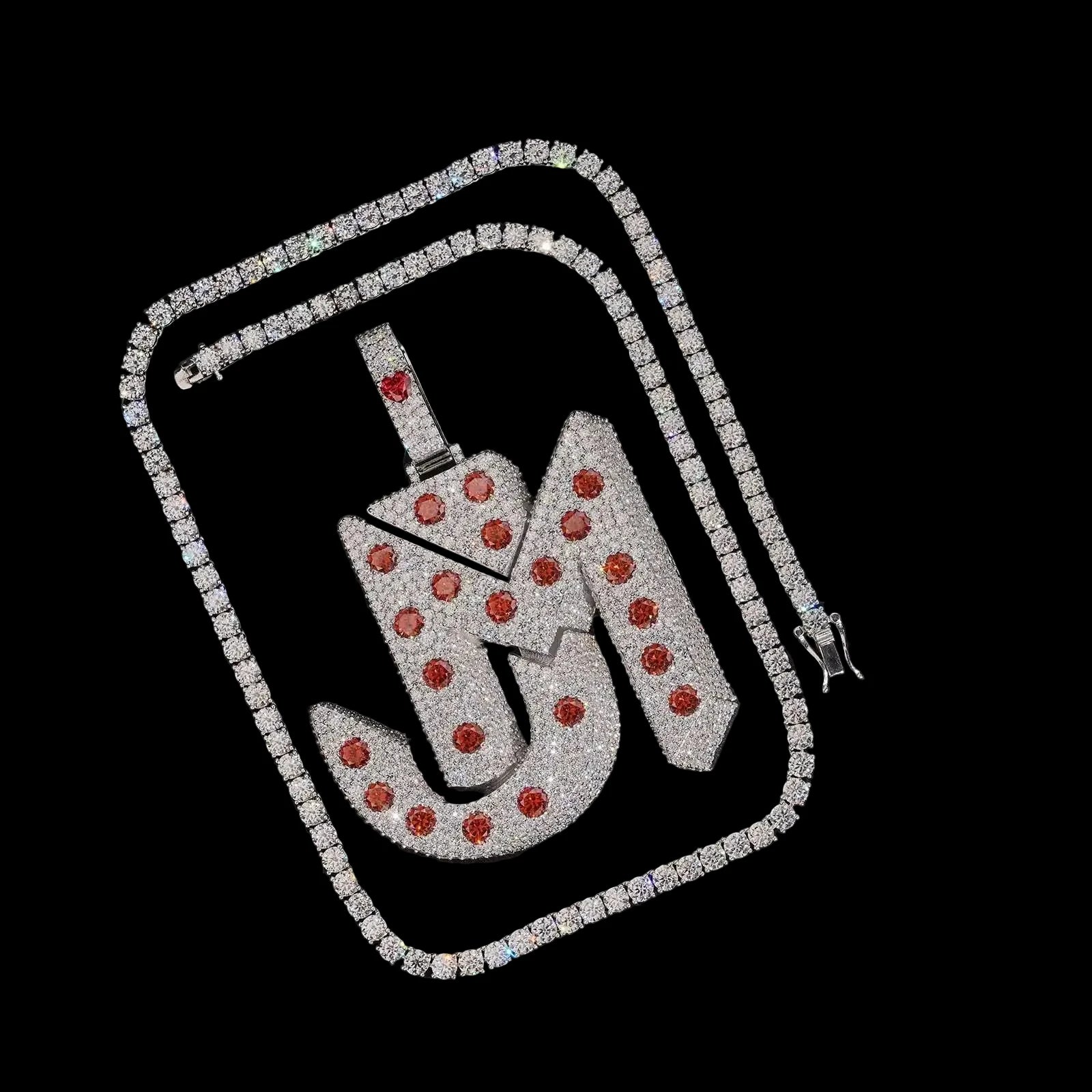 Unisex 925 Sterling Silver VVS Moissanite Letter Iced Out Pendant
