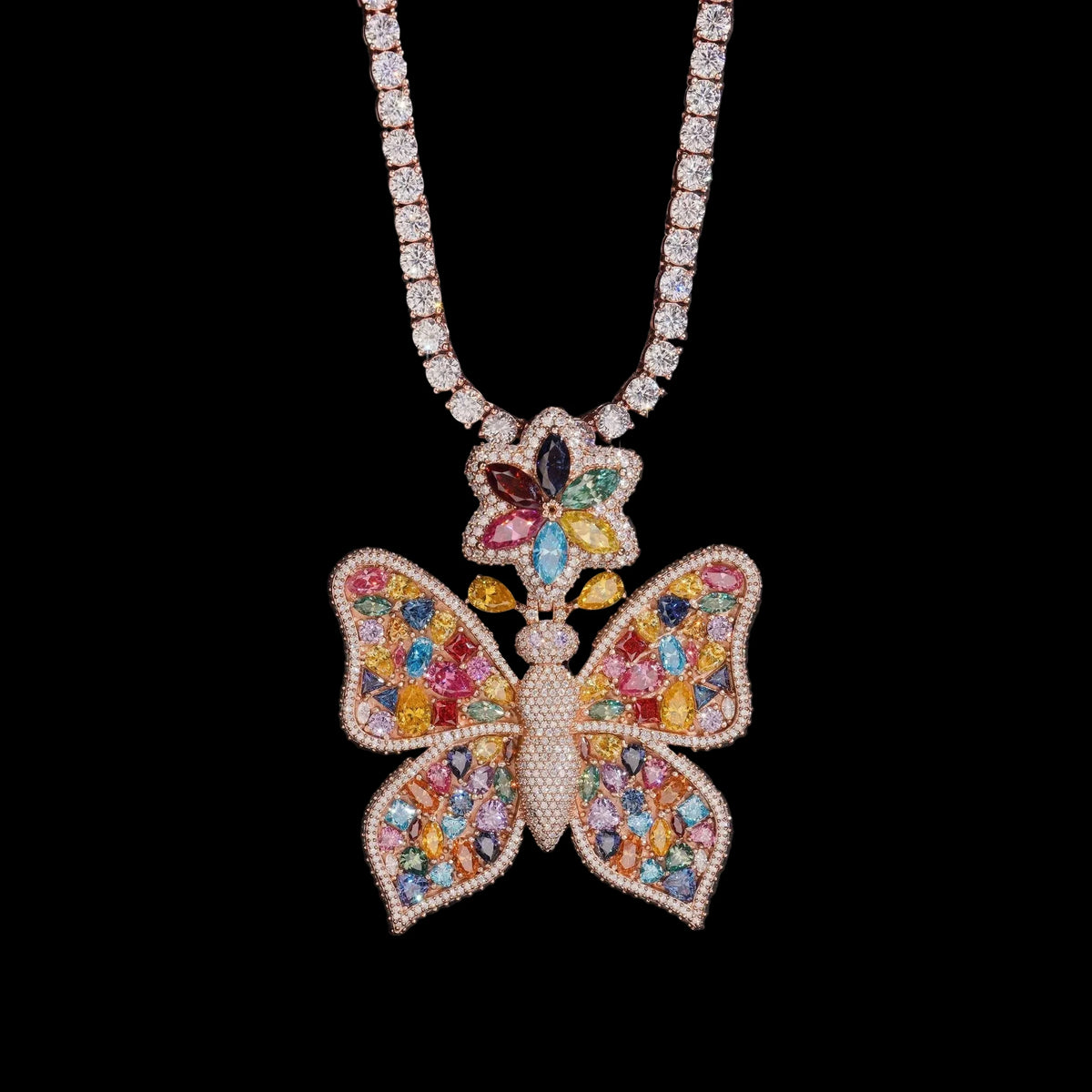 Unisex 925 Silver VVS Moissanite Butterfly Iced Out Pendant