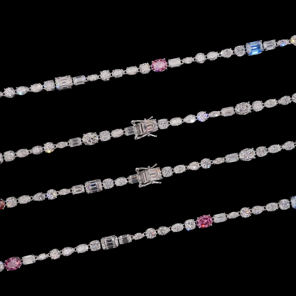Unisex Mix Fancy Cut VVS Moissanite Tennis Chain Necklace 925 Sterling Silver
