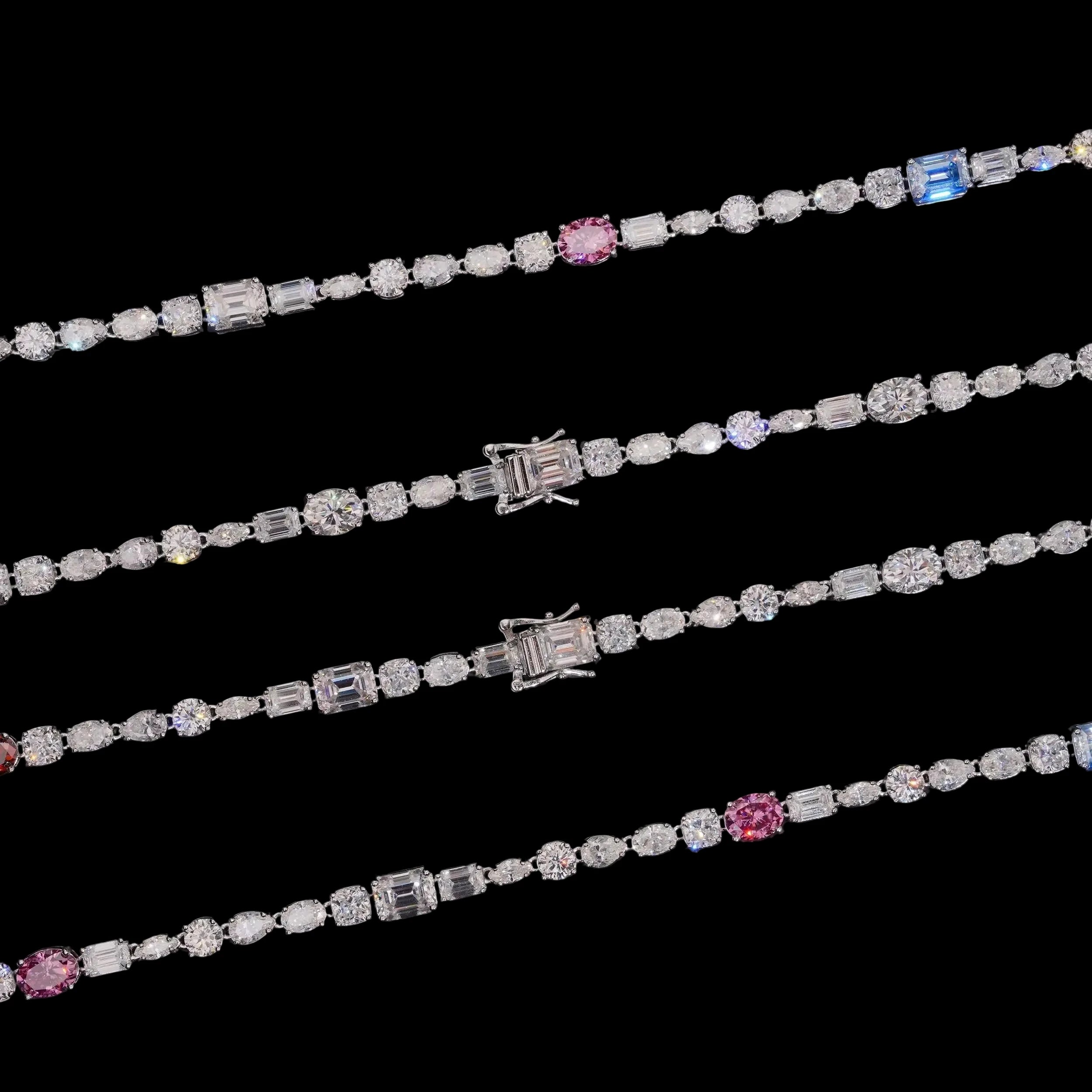 Unisex Mix Fancy Cut VVS Moissanite Tennis Chain Necklace 925 Sterling Silver