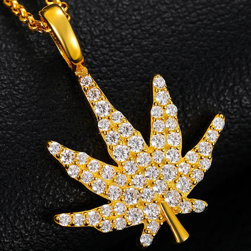 Unisex Iced Out Maple Leaf Pendant 925 Sterling Silver VVS Moissanite TQP0026