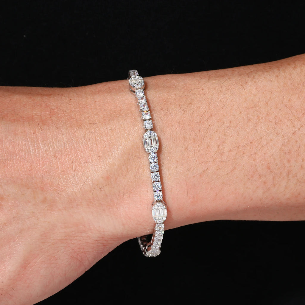 Unisex 3mm Oval Cut VVS Moissanite Tennis Bracelet 925 Sterling Silver