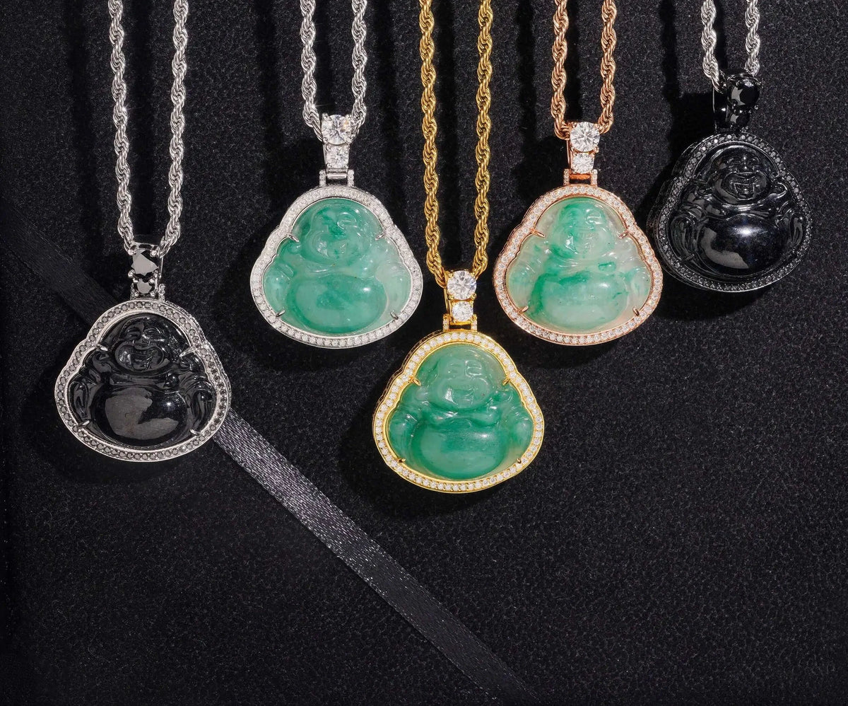 Unisex 925 Sterling Silver VVS Moissanite Jade Buddha Iced Out Pendant BP4573