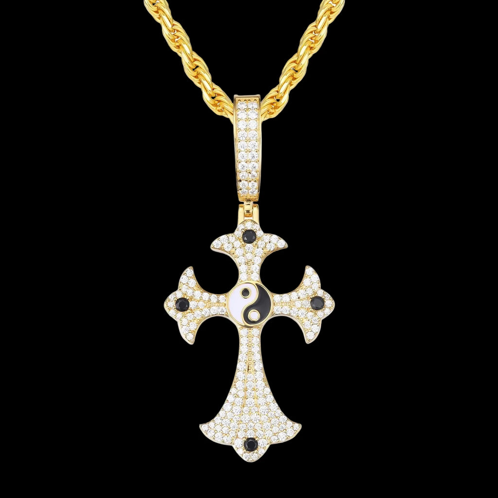 Unisex Iced Out Taiji Cross Pendant 925 Sterling Silver VVS Moissanite TQP0471