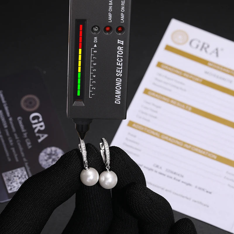 Unisex Iced Out 925 Sterling Silver VVS Moissanite AAA+ Freshwater Cultured Pearl Dangle Earrings