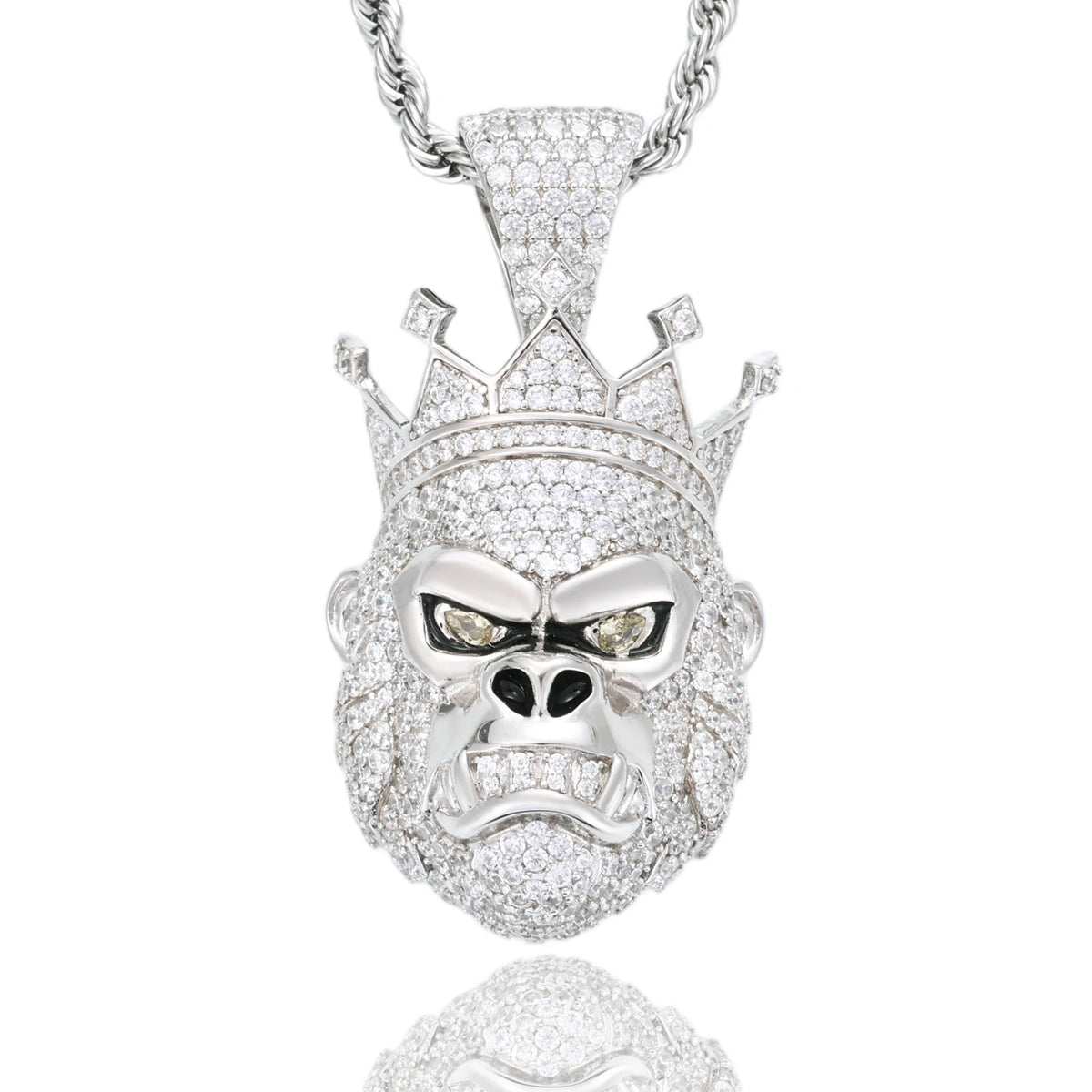 Unisex 925 Sterling Silver VVS Moissanite Gorilla with Crown Iced Out Pendant