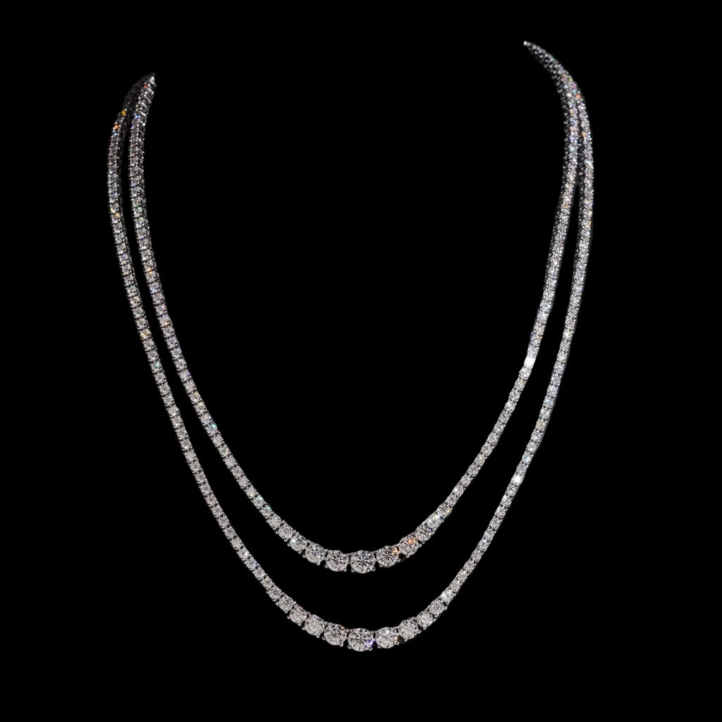 Unisex Iced Out 925 Sterling Silver Rhodium Plated VVS Moissanite Gradient Cluster Tennis Chain Necklace 2mm