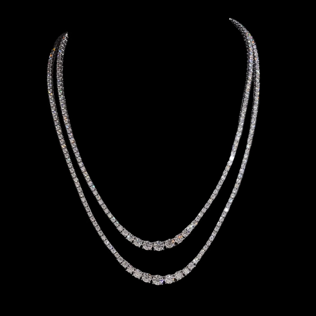 Unisex Iced Out 925 Sterling Silver Rhodium Plated VVS Moissanite Gradient Cluster Tennis Chain Necklace 2mm