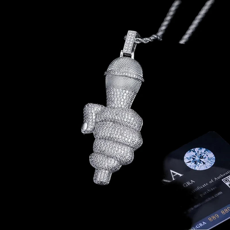 Unisex Iced Out Rapper's Microphone Pendant 925 Sterling Silver VVS Moissanite TQP0341