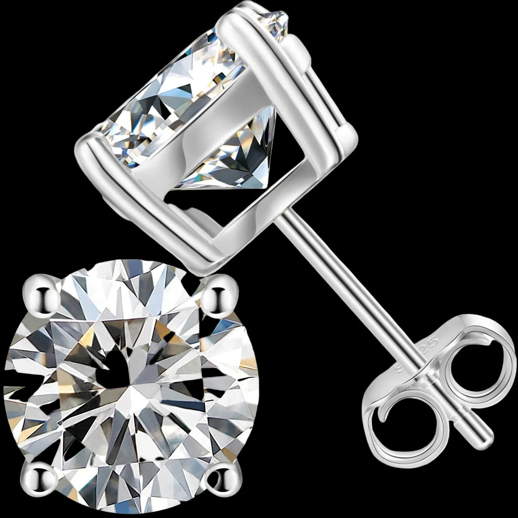 Unisex Iced Out 925 Sterling Silver VVS Moissanite Round Brilliant Cut Stud Earrings