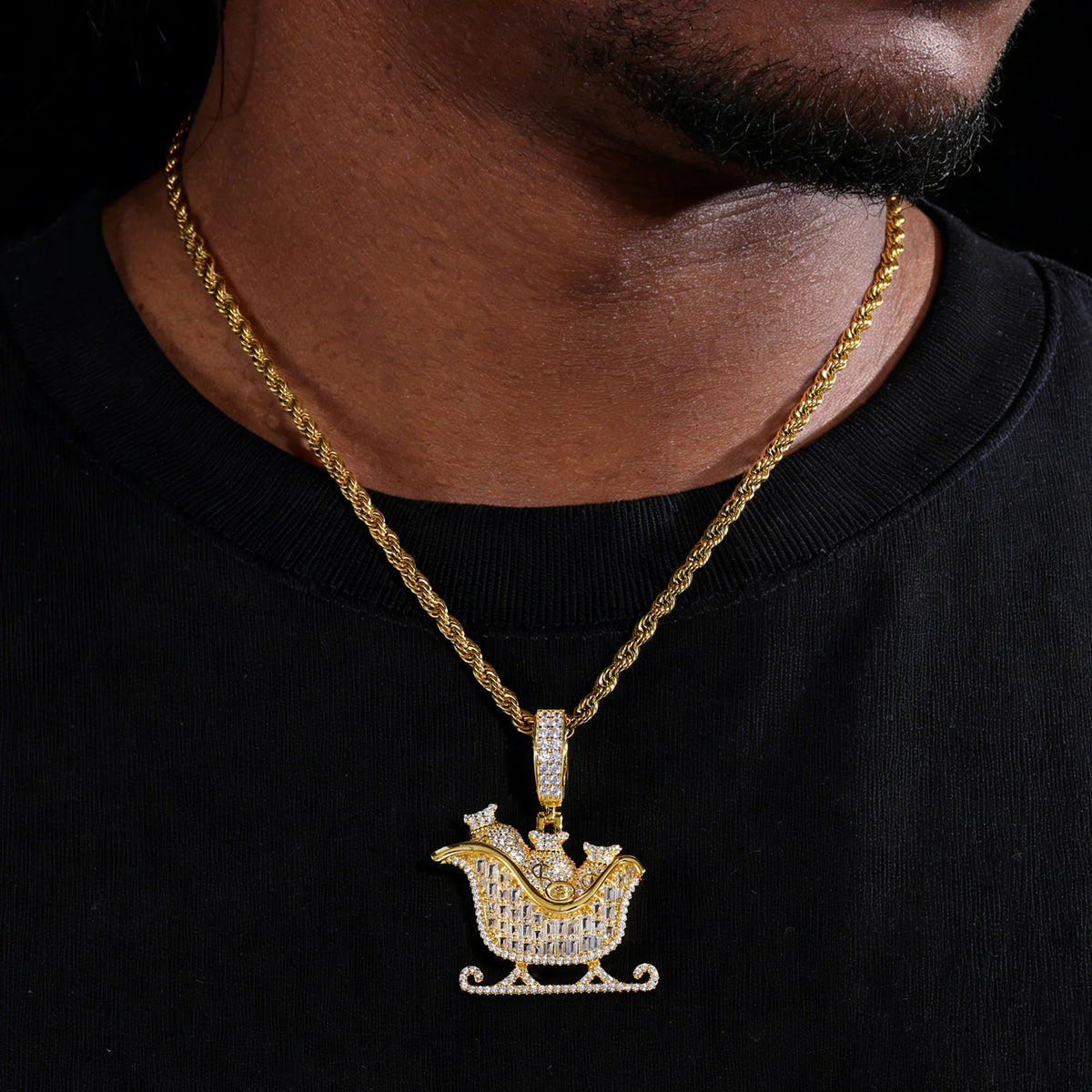 Unisex 925 Sterling Silver VVS Moissanite Baguette Money Bags Iced Out Pendant TQP0904