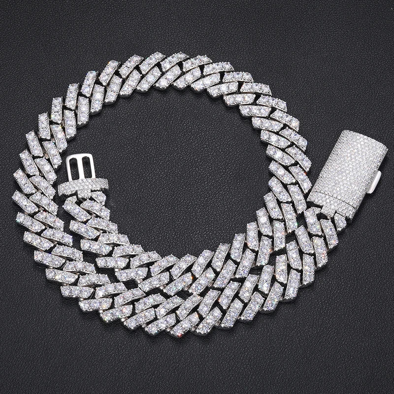 Men's 20mm Round Brilliant Cut VVS Moissanite Cuban Link Chain Necklace 925 Sterling Silver