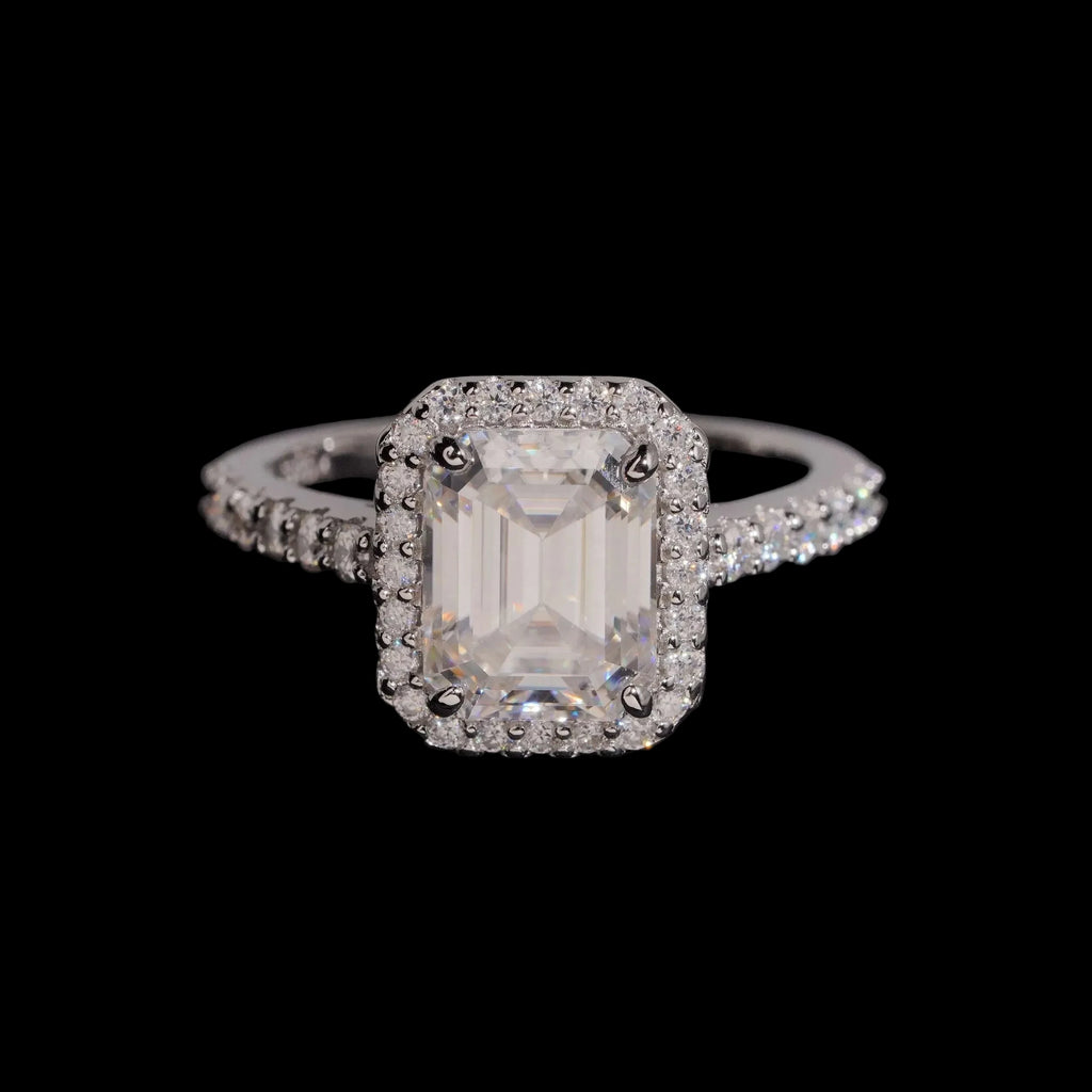 Women's Emerald Cut 3ct VVS Moissanite Halo Engagement Ring 925 Sterling Silver