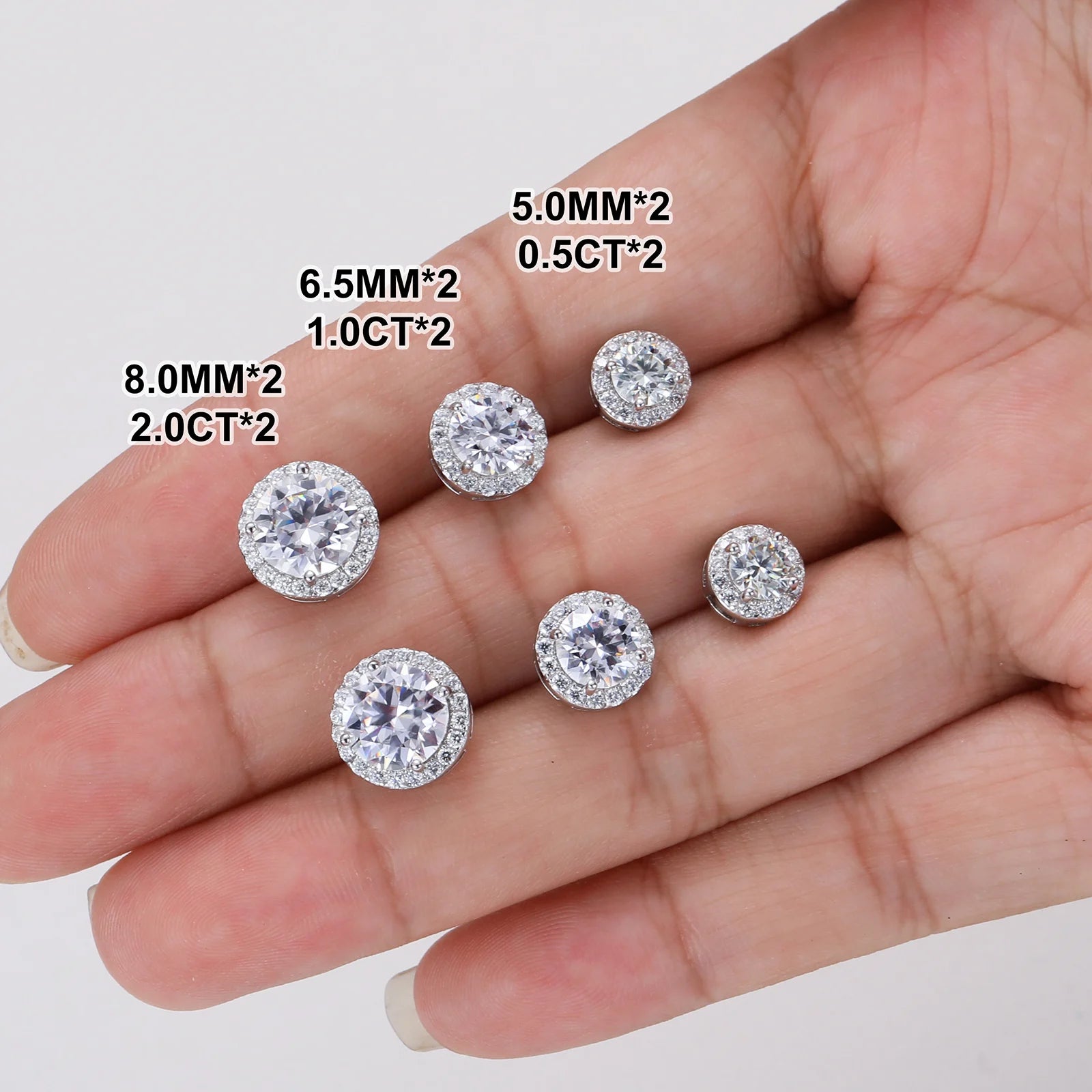 Unisex Iced Out 925 Sterling Silver White Gold Plated VVS Moissanite Round Brilliant Cut Halo Stud Earrings