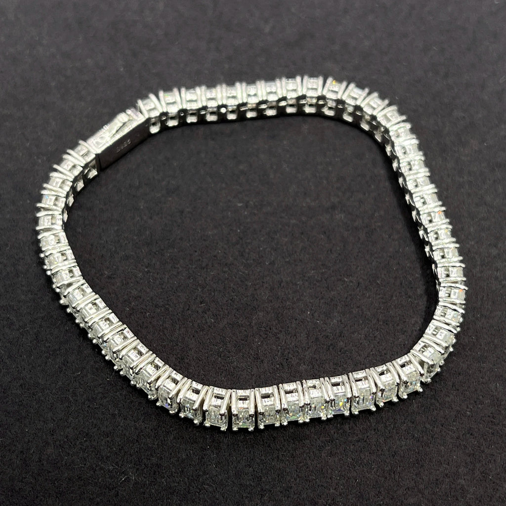 Unisex Iced Out 925 Sterling Silver VVS Moissanite Emerald Cut Tennis Bracelet 5mm