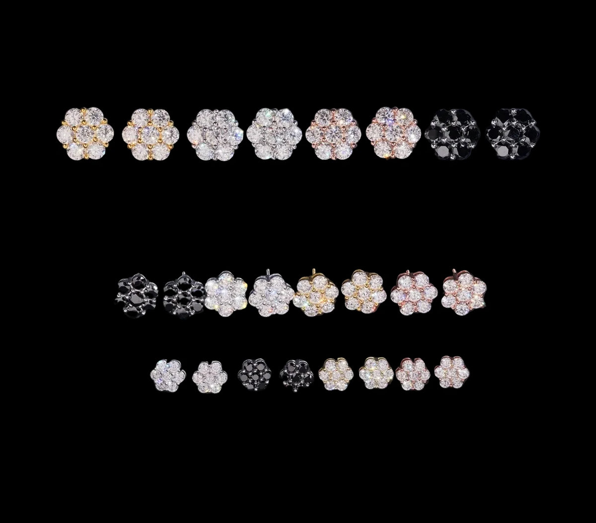 Unisex 925 Sterling Silver VVS Moissanite Flower Iced Cluster Stud Earrings